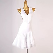 levne soutěžní šaty-Elegantní černé šaty s třásněmi na latinskoamerické tance pro ženy - kostým s výstřihem do V a bez rukávů na společenský sál, salsu a tango