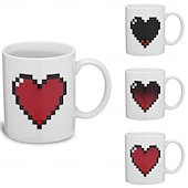 abordables Tazas-Taza de corazón de píxeles que se transforma, taza de amor, regalo de San Valentín, taza que cambia de color y reacciona al calor: regalo divertido para café, chocolate caliente, &amp;bebidas calientes