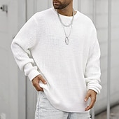 abordables Men's Pullover Sweater-Men's Sweater Pullover Sweater Jumper Ribbed Knit Regular Tops Knitted Slim Fit Plain Crew Neck Knitwear Contemporary Casual Daily Wear Clothing Apparel All Seasons Black White M L XL