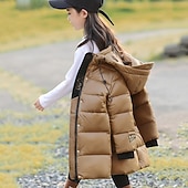 abordables Veste en duvet et parka pour filles-Doudoune Enfants Fille Couleur Unie Sports Avec Poches Extérieur Polyester Manteau Vêtements d'extérieur 5-12 ans Hiver Noir