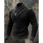 baratos suéter pulôver masculino-Homens Suéter Pulôver suéter Suéter de malha Estriado Tricotar Tops regulares Tricotado Côr Sólida Gola Alta Moda Roupa de rua Casual Roupa Diária Roupa Outono Outono &amp; inverno Preto Vermelho M L XL