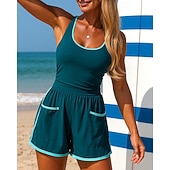 Χαμηλού Κόστους Rash Guards One Pieces-Γυναικεία Μαγιό Ολόσωμα κομμάτια Ψηλόμεσο μαγιό με ρουχισμό Μονόχρωμο Ελαστικό Αμάνικο Μαγιό Σέρφινγκ Ψαροντούφεκο Κολύμβηση Καλοκαίρι