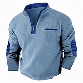 baratos Camiseta de malha waffle-Homens Camiseta Waffle Camiseta Camisa Waffle Henley Manga Longa Meio Zíper Outono Outono &amp; inverno Côr Sólida Retalhos Tradicional / Vintage Casual Patchwork Bloco de cor Casual Casa Ao ar livre