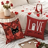 halpa Heitä tyynyt, insertit ja kannet-Ystävänpäivän kissakuvioinen tyynynpäällinen, sydänkuvioinen koristetyyny, täydellinen sohvalle, olohuoneeseen, makuuhuoneeseen, ihanteellinen romanttisen lomatunnelman luomiseen ja viihtyisään