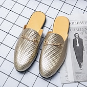 voordelige Mannenschoenen-Mannen Mardi Gras metallic gouden instapschoenen - Stijlvolle instapschoenen met glamoureuze afwerking voor carnaval feesten en modebewuste looks