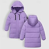 cheap Boy's Downs &amp; Parka Jacket-Kids Girls' Down Jacket Puffer Jacket Solid Color Sports Pocket Keep Warm Windproof Outdoor Coat Outerwear 4-12 Years Winter Black Yellow Purple