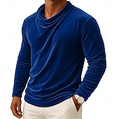 Недорогие основные футболки-Муж. Футболка Длинный рукав Вырез под горло Осень Наступила зима Все сезоны Сплошной цвет Традиционный / винтаж На каждый день Рюши Повседневные Дом на открытом воздухе Винный Черный Белый