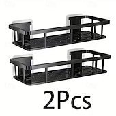 tanie Przechowywanie i organizacja-2-częściowa czarna półka ścienna bez wiercenia - wytrzymała, wodoodporna plastikowa półka prysznicowa, oszczędzająca miejsce półka łazienkowa, odpowiednia do małych łazienek, łatwa instalacja za