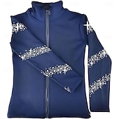 رخيصةأون سترات وصدريات التزلج الفني-جاكيت تزلج على الجليد من الصوف للنساء والفتيات، أسود اللون، مطاطي، مناسب للتدريب والمنافسات، دافئ، مزين بالكريستال/أحجار الراين، بأكمام طويلة، مناسب للتزلج الفني على الجليد