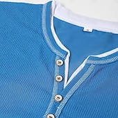 baratos Camiseta de malha waffle-Homens Camiseta Camisa Waffle Henley Camisa Henley T-shirt Manga Longa Decote V Henley Primavera &amp; Outono Todas as Estações Bloco de cor Moda Designer Básico Patchwork duas peças falsas Casual Férias