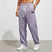 cheap Straight Leg-Men's Waffle Sweatpants Trousers Baggy Pants Straight Leg Sweatpants Drawstring Elastic Waist Solid Color Comfort Full Length Daily Outdoor Streetwear Vacation Fashion Black White Micro-elastic