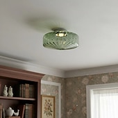cheap Flush Mounts &amp; Semi Flush Mounts-Green/AmberCeiling Light Fixture Retro Glass Flush Ceiling Light Farmhouse Semi-Flush Mount Fixture with Drum-Shaped Glass Shade flush light suitable for hallways bedrooms living rooms and bathroom