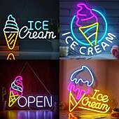 Недорогие Декоративные огни-Неоновая вывеска «Мороженое» для украшения стен, с регулируемой яркостью, питанием от USB, светодиодная неоновая вывеска для гостиной, ресторана, магазина мороженого, дня рождения, спальни, бара,