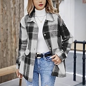 cheap Stripe&amp;Geometric Blouses-Women's Shirt Blouse Buttons Plaid Active Casual Long Sleeve Shirt Collar Regular Tops Daily Holiday Going out Blue Black Red Fall Winter