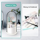 abordables Rangement et organisation-Porte-brosses à dents anti-poussière avec couvercle, boîte de rangement pour pinceaux de maquillage pour coiffeuse, porte-stylos en forme de cage à oiseaux et étagère de rangement, organisateur