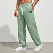 cheap Straight Leg-Men's Waffle Sweatpants Trousers Baggy Pants Straight Leg Sweatpants Drawstring Elastic Waist Solid Color Comfort Full Length Daily Outdoor Streetwear Vacation Fashion Black White Micro-elastic