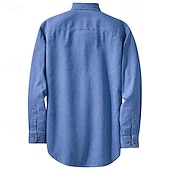 abordables camisas de mezclilla de los hombres-Camisa vaquera para hombre, azul oscuro, manga larga, lisa, con cuello vuelto, para vacaciones, uso diario, con bolsillo delantero, ropa de mezclilla, moda informal
