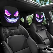 cheap Slipcovers-2pcs Cartoon Big-Eyed Face Printed Car Headrest Covers, Interior Decoration, Universal Fit, Washable, Easy to Install, Suitable for Long Trips Or Road Trips, Perfect Quirky Car Decoration