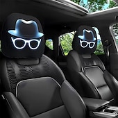cheap Slipcovers-2pcs Cartoon Big-Eyed Face Printed Car Headrest Covers, Interior Decoration, Universal Fit, Washable, Easy to Install, Suitable for Long Trips Or Road Trips, Perfect Quirky Car Decoration