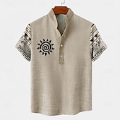 economico Modello etnico-Per uomo Tribale Etnico Totem del sole Camicia Camicia button-down Manica Corta Vintage Retrò Ferie Casual Quotidiano Estate Primavera Colletto Mao Colletto Henley Stampa 3D Camicia tipo lino Cáqui