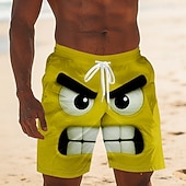  Per uomo Illusione ottica Fantasia "Cartone 3D" Faccia Sorridente Costumi da bagno Pantaloncini da mare Pantaloncini da Surf Misura del girovita medio Divertente Camicia hawaiana Vacanza al Mare