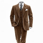 ieftine Costume formale-A bărbaților Costum din catifea reiată Casual Afaceri Negru Verde mentă Toamna iarna Costum Rever Clasic Modă Zilnic Dungi Fit adaptat Set 2 piese Un singur rând, un nasture