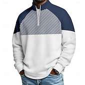 voordelige Heren Geometrisch Polo-Voor heren Kleurenblok Meetkundig Poloshirts met rits Lange mouw Poloshirt opa kraag Casual School Sportkleding Feestdagen Alledaagse kleding 3D-afdrukken Polo met kwartrits Lente Herfst blauw