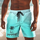  Муж. Кокосовая пальма Градиент цвета Тропические растения Обтягивающие длинные шорты Купальные шорты Пляжные шорты Нормальная Гавайский Пляжный отдых
