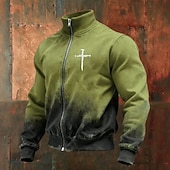 abordables Sweats 3D homme-Homme Croix Veste Sweatshirt Mode Vintage Rétro Col montant Extérieur Vêtements de rue Soirée Bleu Rouge Vert Gris Zip Up Printemps Automne Designer S M L XL XXL XXXL