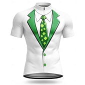  Herr St Patrick Jersey Cykeltröja Shamrock Novelty Kort Ärmar Cykel Tee Tshirt Jersey Topp med 3 Bakfickor UV Resistens Snabbtorkande Med Fickor Främre Dragkedja Sport Vit Grön Kläder Apparel