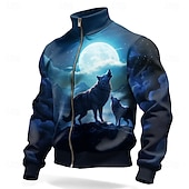 economico Stampa animale-Per uomo Lupo Stampa 3D Giacca di pelle Felpa Cool Quotidiano Fantasia Pantaloni Tattici Collo alla coreana All'aperto Abbigliamento casual alla moda Feste Blu Blu 3# Blu 2# Con zip Primavera Autunno