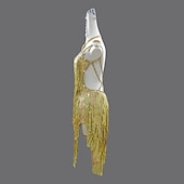 economico abito da competizione-abito da ballo latino con strass e nappe, paillettes, per feste da donna, senza maniche, per salsa, rumba, costumi da ballo