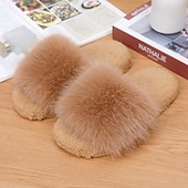 preiswerte Startseite Hausschuhe-Plush Winter Slippers for Women Indoor Home Warm Furry Slide Slippers Non Slip Comfortable Cozy House Slippers Soft Warm Footwear for Bedroom Living Room
