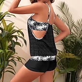 abordables Surfing Tankinis &amp; Bikinis-Mujer Traje de baño con estampado floral Traje de baño Tankini Floral Elástico Sin Mangas Bañadores Surf Playa Vocación Verano