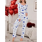 preiswerte Valentinstag Schlaf &amp; Lounge-Damen Schlafanzug Set Lässig Komfort Herz Elastischer Bund Hose Täglich Heim Langarm Quadrathals Blau Schwarz Rosa Rote Purpur Sommer Frühling Normale Passform