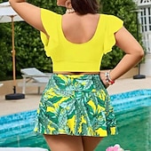 abordables Surfing Tankinis &amp; Bikinis-Mujer Vestidos de Playa 2 Piezas Trajes de baño Tropical Utra ligero (UL) Control de barriga Elástico Manga Corta Bañadores Surf Submarinismo Verano