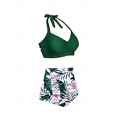 economico Surfing Tankinis &amp; Bikinis-Per donna Costume da bagno Bikini a vita alta con volant 2 pezzi Tropicale Senza schiena Protezione UV Alta elasticità Senza Maniche Costume da Bagno Surf Immersione Snorkeling Estate