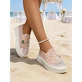 voordelige Vrouwen-Met parels versierde bruidssneakers voor dames - elegante instapschoenen met strass steentjes voor strandbruiden