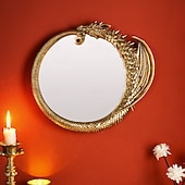 abordables Wall Sculptures-Vintage Gold Resin Flying Dragon Wall Mirror, Detailed Gold Scales, Room Decoration, Craft Ornament for Daily Home Decor, Holiday, Party, Birthday, Special Occasions