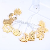 tanie Łańcuchy świetlne baterii-Lampki dekoracyjne na Ramadan Eid zasilane bateriami, 3/6 m, 20/40 diod LED, księżyc, gwiazda, zamek, latarnia, dekoracje do wnętrz na Ramadan, zasilanie USB