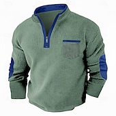 baratos Camiseta de malha waffle-Homens Camiseta Waffle Camiseta Camisa Waffle Henley Manga Longa Meio Zíper Outono Outono &amp; inverno Côr Sólida Retalhos Tradicional / Vintage Casual Patchwork Bloco de cor Casual Casa Ao ar livre