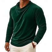 Недорогие основные футболки-Муж. Футболка Длинный рукав Вырез под горло Осень Наступила зима Все сезоны Сплошной цвет Традиционный / винтаж На каждый день Рюши Повседневные Дом на открытом воздухе Винный Черный Белый