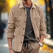 economico camicia da uomo con bottoni-Per uomo Camicia Camicia casual Camicia da Spiaggia Camicia di Velluto a Coste Camicia con Bottoni Nero Giallo Kaki Manica Lunga Tinta unica Bavero Quotidiano Vacanza Tasca Abbigliamento Moda Casual