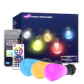 お買い得  スマートライトストリップ-スマートな屋外用ストリングライト、調光可能な LED 電球を備えた RGB 屋外用ライト、IP65 防水、パティオ、裏庭用のシーンモードを備えた色が変わる温白色ライト、アプリ制御
