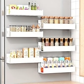 Недорогие Стойки для хранения-2 магнитных органайзера для холодильника с 4 съемными крючками, магнитная полка для хранения без сверления, боковая полка для хранения на холодильнике, компактные аксессуары для кухни и ванной,