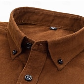 baratos Camisas casuais inteligentes masculinas-Homens Camisa Social camisa de botão Camiseta de Veludo Camisola Azul Amarelo Vermelho Azul Marinha Verde Manga Longa Tecido Lapela Casual Ao ar livre Bolso frontal Roupa Moda Roupa de rua Casual
