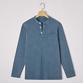 economico magliette di base-Per uomo Maglia Henley Camicia 100% cotone lavaggio acido Manica Lunga Henley Primavera Autunno Tutte le stagioni Tinta unica Vintage Retrò Vintage Casual Stile Vintage Tinto in capo Lavato Casuale
