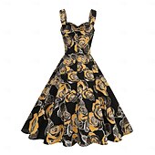 economico Vestiti-Anni 1950 Retrò Vintage Midi Abito Swing Vestito Svasato Senza maniche Aderente &amp; Svasato Costume Per donna Carnevale San Valentino Casuale Ritorno a casa Festa a tema retrò Adulti Vestito Primavera