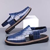 economico Sandali eleganti-Sandali da uomo blu in pelle intrecciata, scarpe casual estive leggere e traspiranti a punta aperta, calzature eleganti per isole, crociere e resort all'aperto per uomo