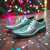 preiswerte Männer Schuhe-Männer Mardi Gras farbenfrohe schillernde Schlangenprint Anzugschuhe metallic grün und lila Schnürdesign stylisch und mutig ideal für Karneval und festliche Feiern